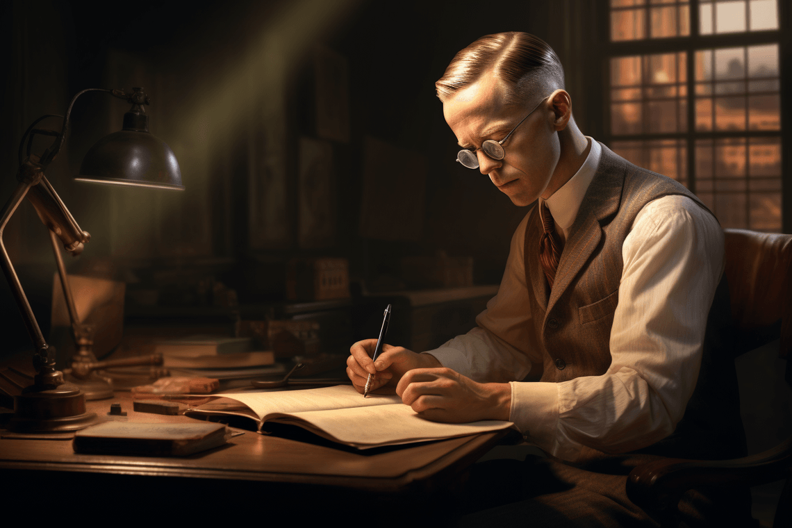 Representation of Jesse Livermore writing in his journal